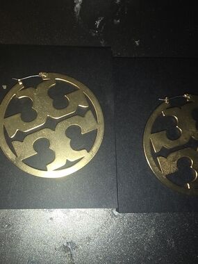 Gold Tory Burch Round Cutout Hoop Earrings - Women's Fashion Accessories